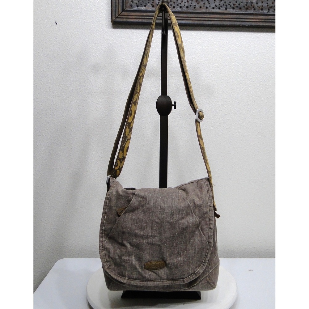 Keen Crossbody Messenger Bag Brown Hemp Canvas Orange Lining Adjustable Strap
